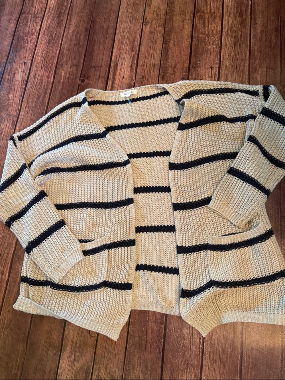 Miracle Cotton Blend Striped Knit Open Cardigan Sz M/L